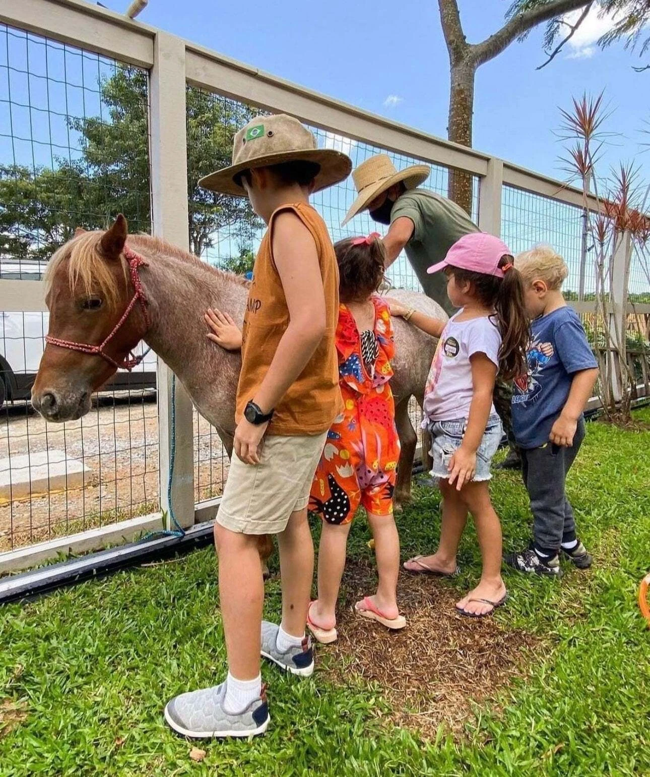 Crianças com pônei em evento na Fazendinha